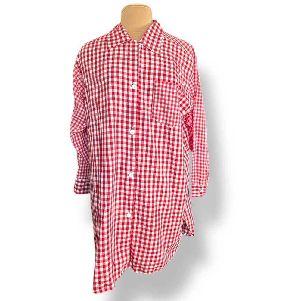 Vintage 90s Lingerie & Co Red White Gingham Plaid Sleepshirt Long Sleeve Medium